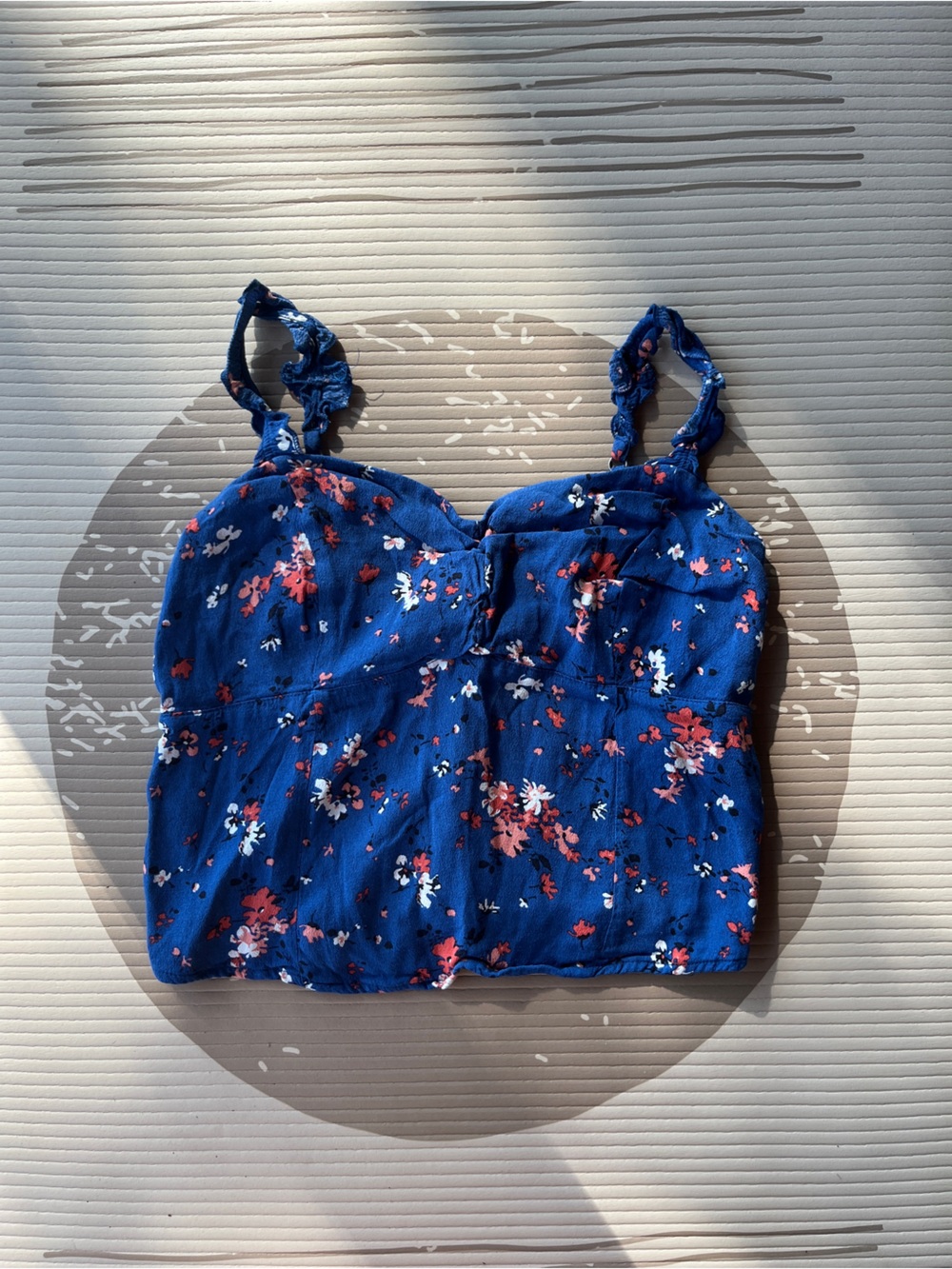 Abercrombie & Fitch Blue Floral Ruffle-Strap Camisole